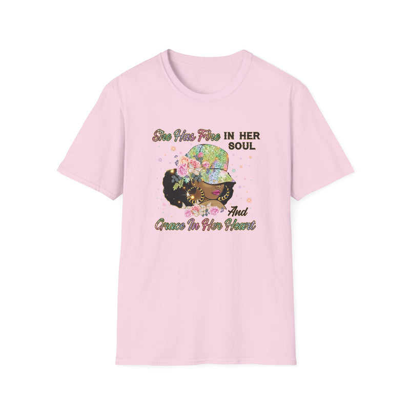 She Has Fire in Her Soul and Grace in Her Heart | Women's T-Shirt | Faith-Based |Inspirational| Plus Size|  Motivational | Spiritual Tee's| Unisex