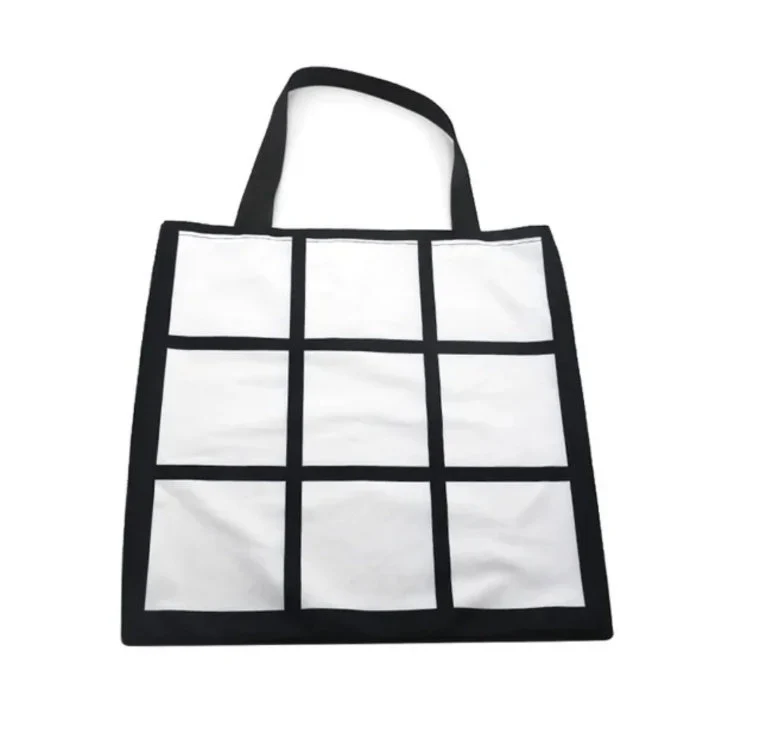 9 Panel Sublimation Tote Bag Blank — Short Plush Polyester Shopping Bag | White & Black | Custom Personalized Photo Tote