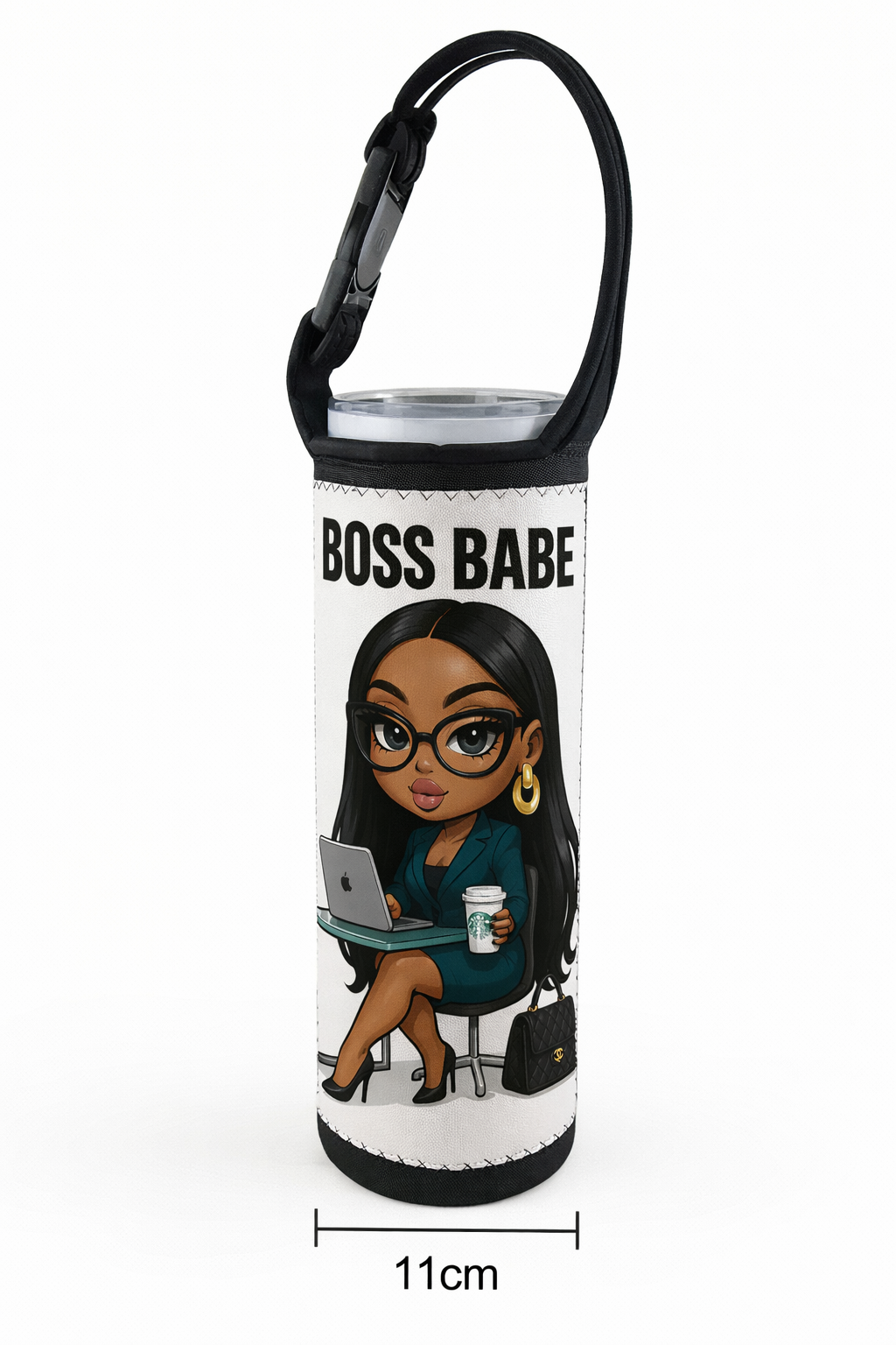 20oz Neoprene Insulated Tumbler Sleeve with Shoulder Strap| Sublimation Blank | White with Black Trim