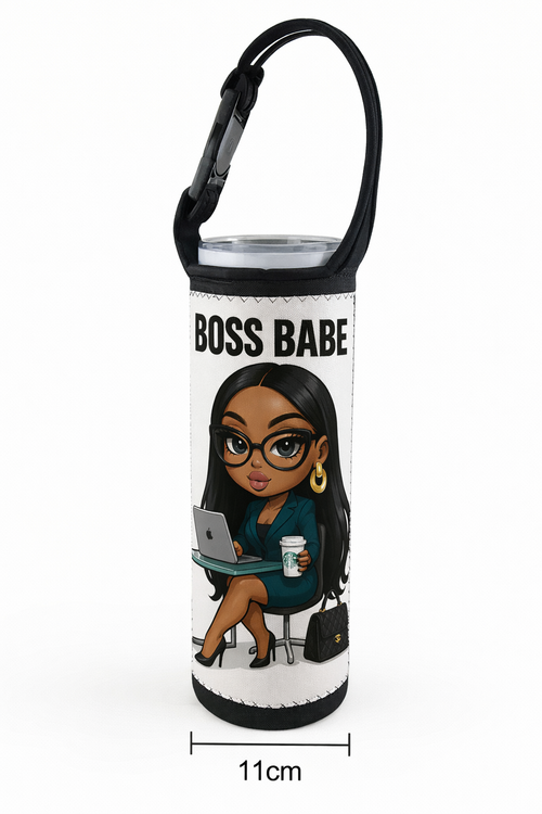 20oz Neoprene Insulated Tumbler Sleeve with Shoulder Strap| Sublimation Blank | White with Black Trim