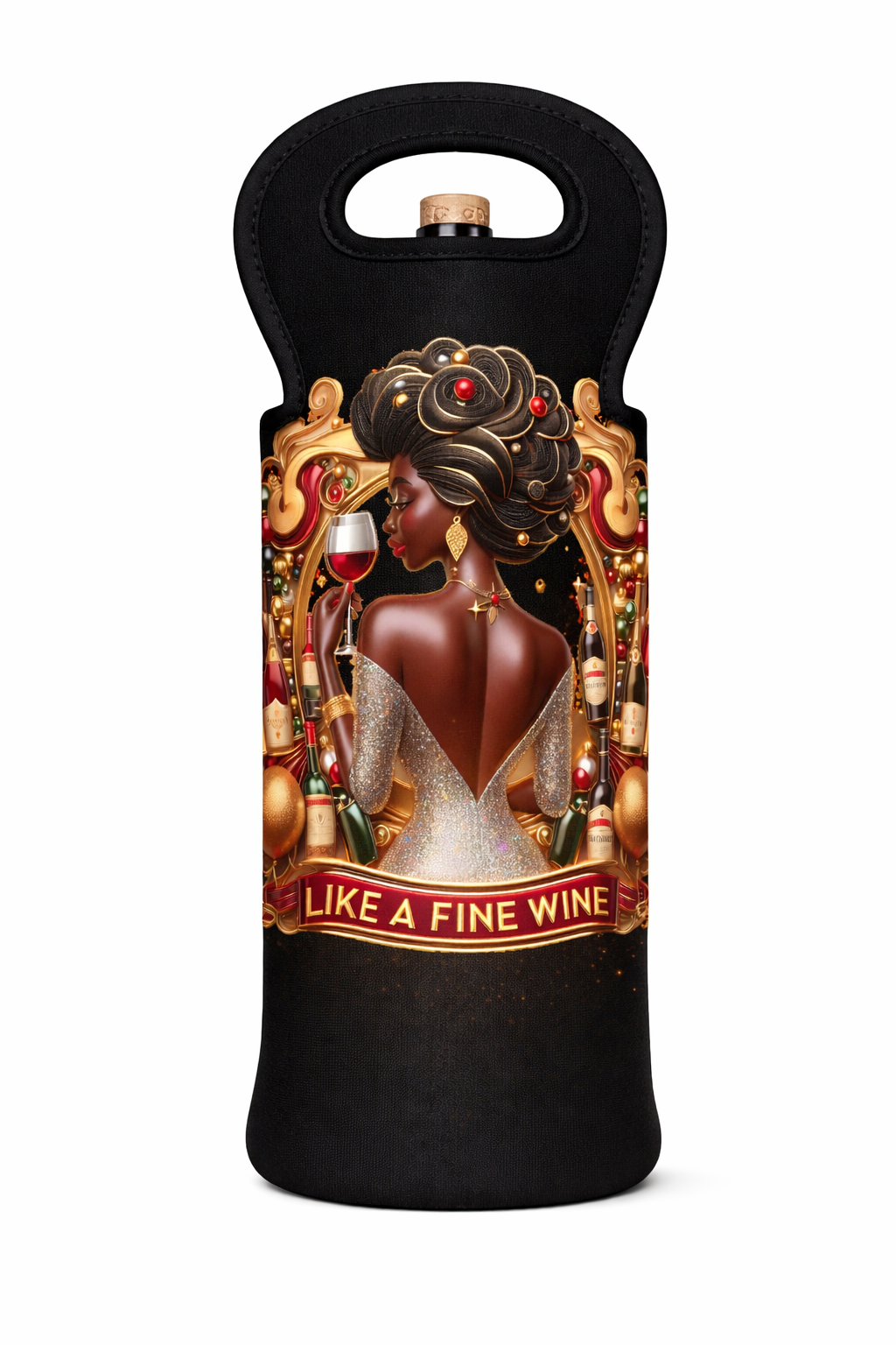 Neoprene Sublimation Wine Tote Bag Blank — 750ml Insulated Bottle Carrier | White with Black Trim | Double-Sided Custom Print Ready
