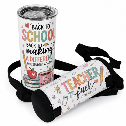 20oz Neoprene Insulated Tumbler Sleeve with Shoulder Strap| Sublimation Blank | White with Black Trim