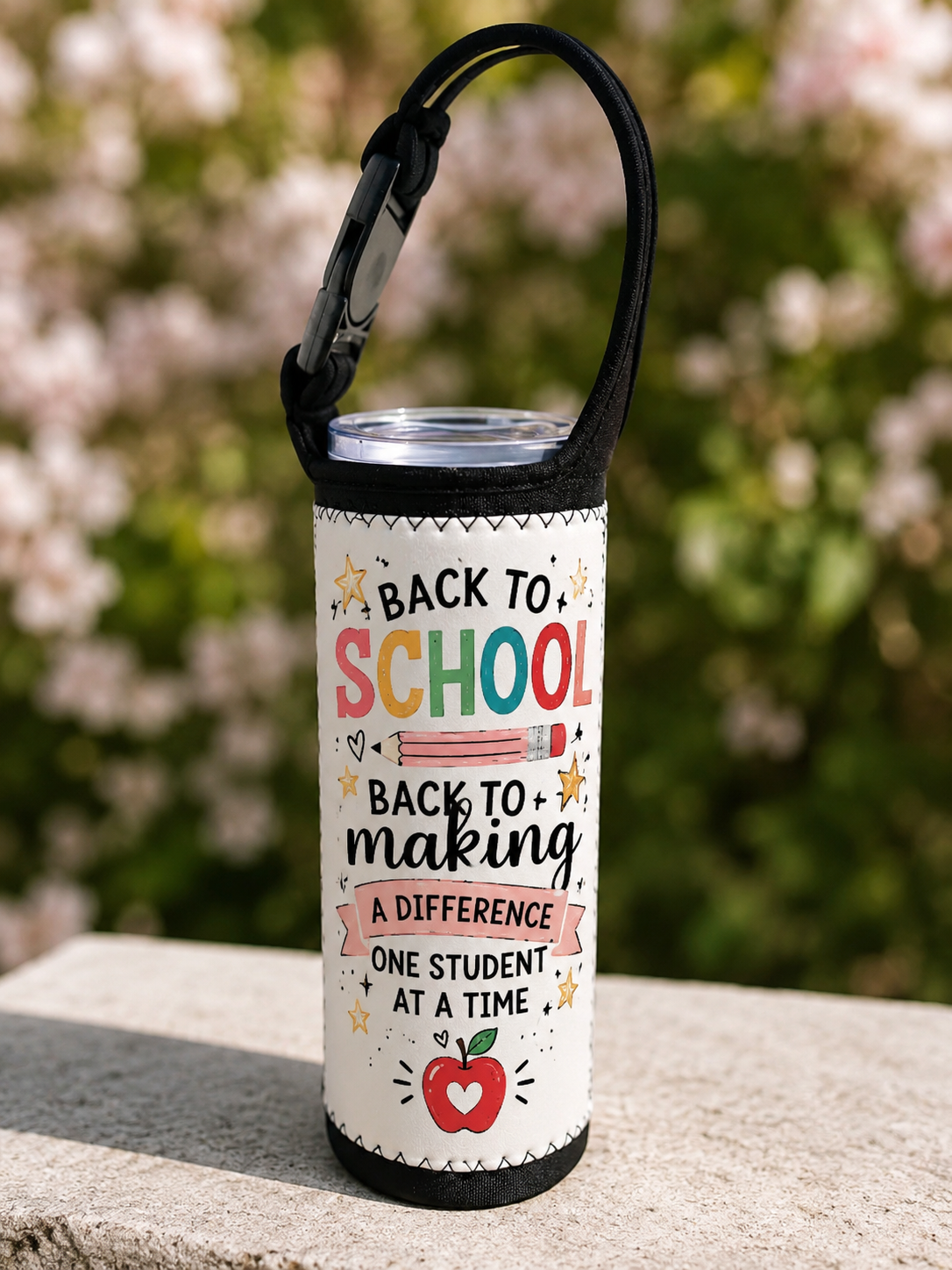 20oz Neoprene Insulated Tumbler Sleeve with Shoulder Strap| Sublimation Blank | White with Black Trim