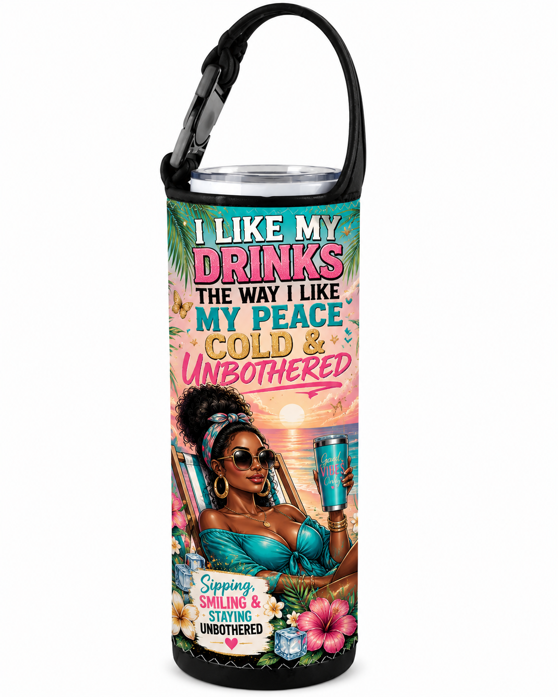 20oz Neoprene Insulated Tumbler Sleeve with Shoulder Strap| Sublimation Blank | White with Black Trim