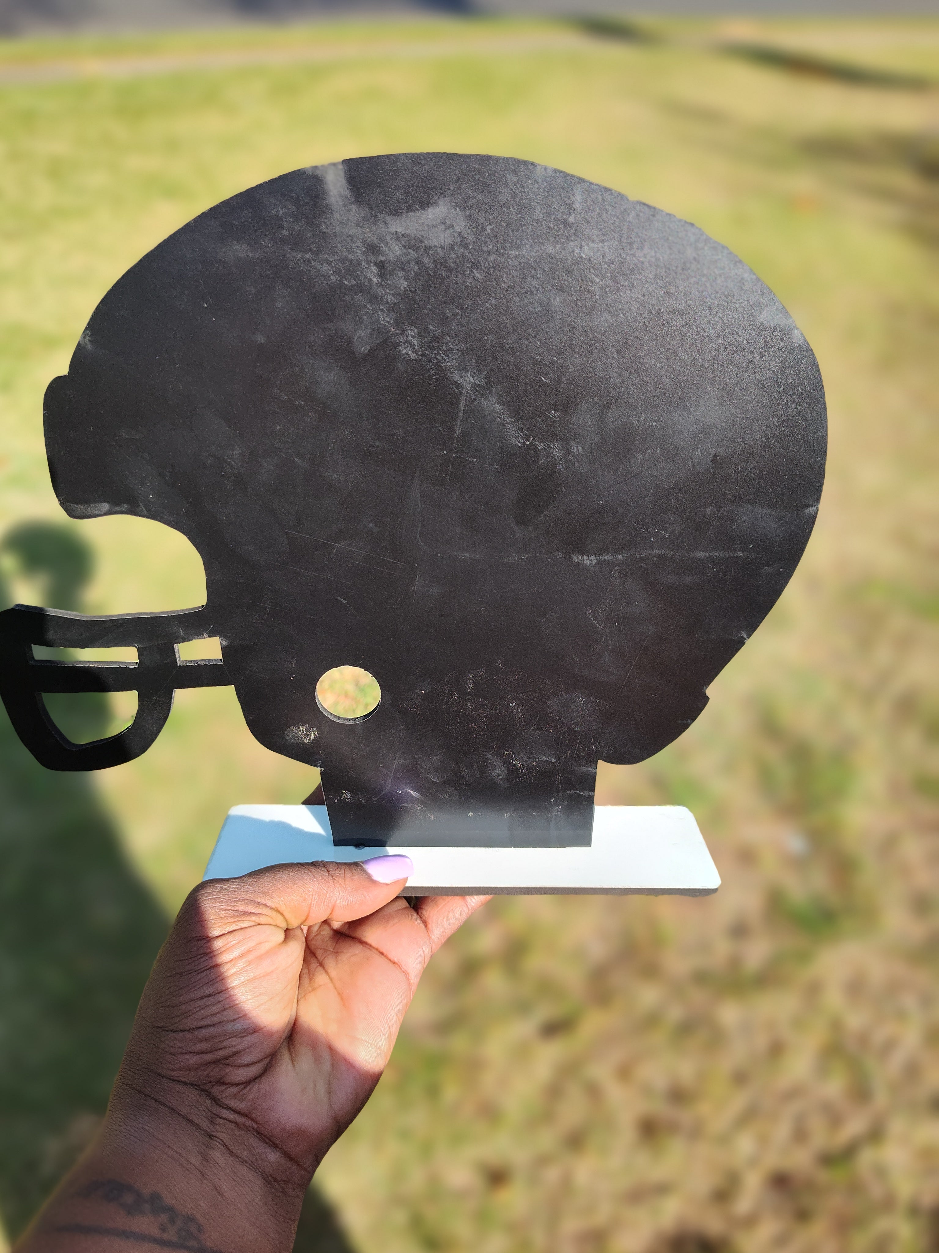 Sublimation Football Helmet MDF Plaque Blank — White with Black Backing & Stand | Custom Sports Decor | Single-Sided Personalized Keepsake