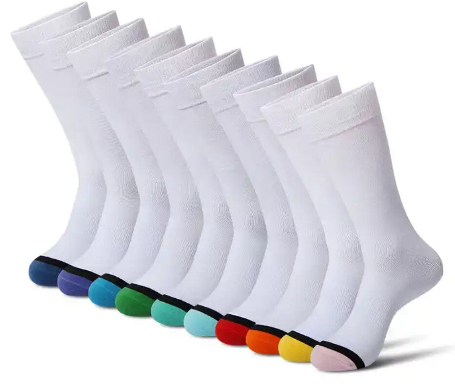 Sublimation Crew Sock Blank — White with Color Toe | Polyester & Spandex | Custom 3D Print Ready