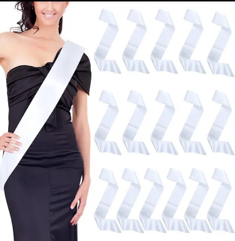 White Satin Sublimation Sash Blank — Birthday, Bridesmaid & Party Sash | Custom Print Ready | Shoulder Strap Belt