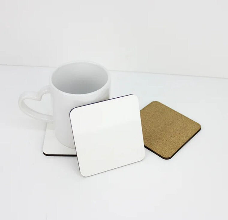Sublimation MDF Coaster Blank — Square Cork-Backed Table Coaster | Custom Personalized Home Decor | 4x4 Wooden Substrate